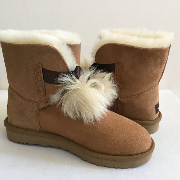 UGG GITA CHESTNUT LEATHER TOSCANA POM POM Boot US 10 / EU 40 / UK 8 - Picture 2 of 5